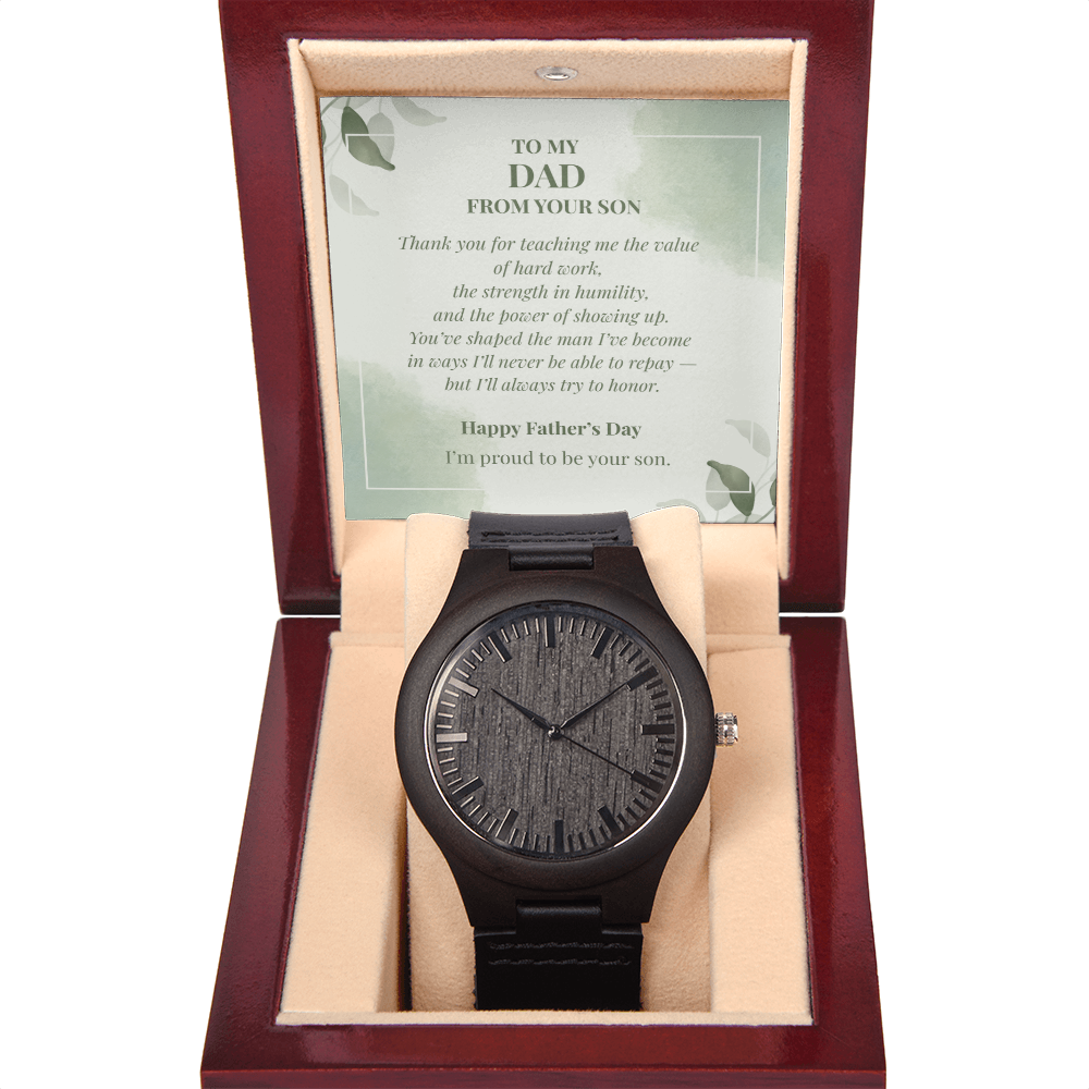 To My Dad – Wooden Watch with Message Card | Rustic Father's Day Gift from Son