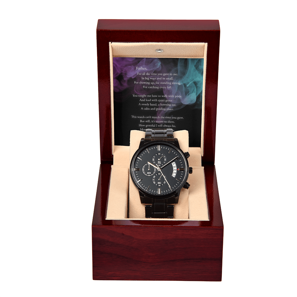 To My Father - Black Chronograph Watch in Luxury Giftbox with Sentiment