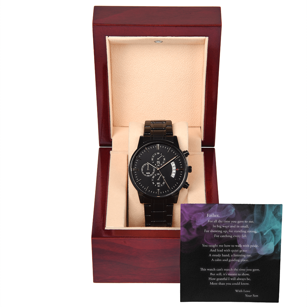 To My Father - Black Chronograph Watch in Luxury Giftbox with Sentiment