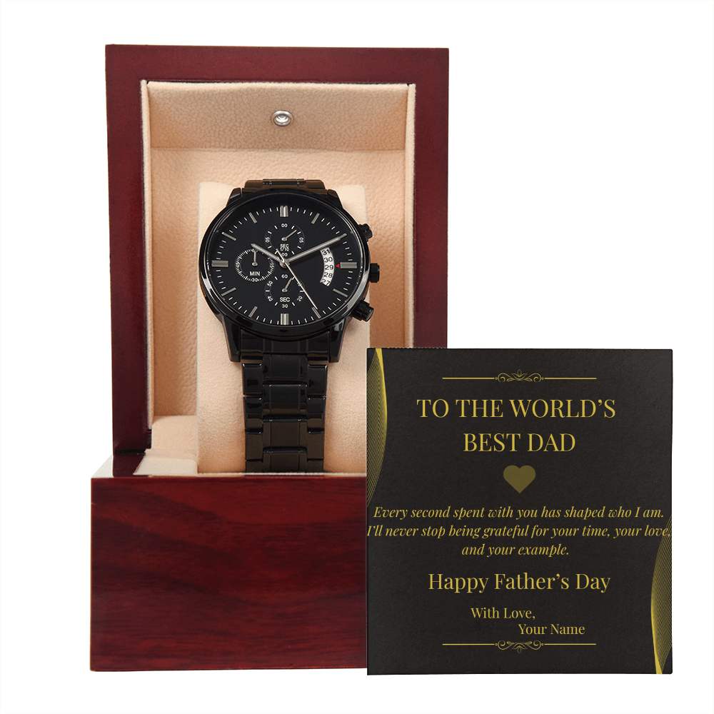 Personalized Father's Day Watch with Personal Card – Black Chronograph