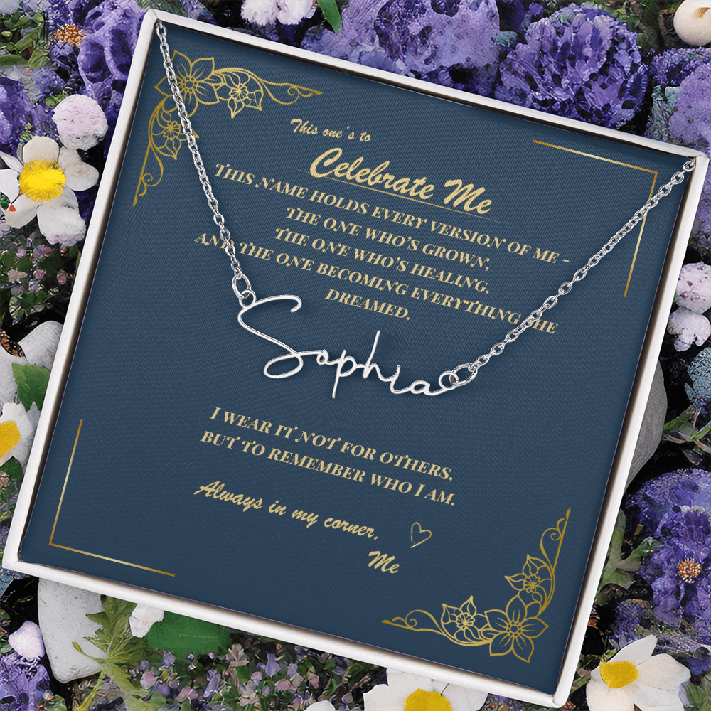 To Myself – Signature Name Necklace with Empowering Message Card | Personalized Self-Love Gift