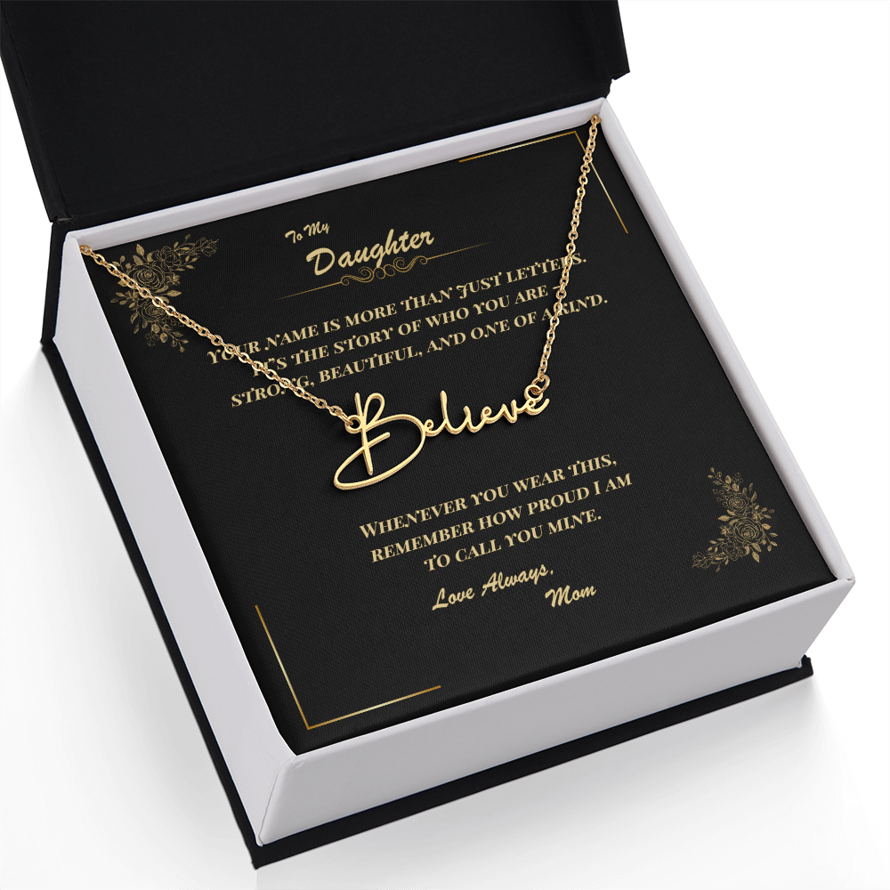To My Daughter – Personalized Signature Name Necklace with Message Card | Gift from Mom