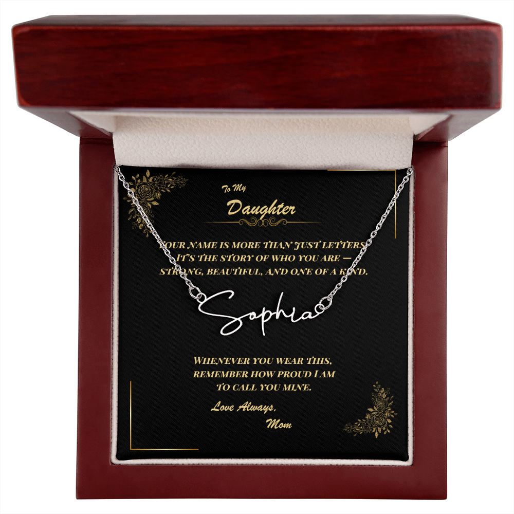 To My Daughter – Personalized Signature Name Necklace with Message Card | Gift from Mom