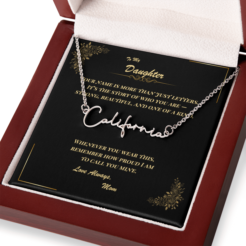 To My Daughter – Personalized Signature Name Necklace with Message Card | Gift from Mom