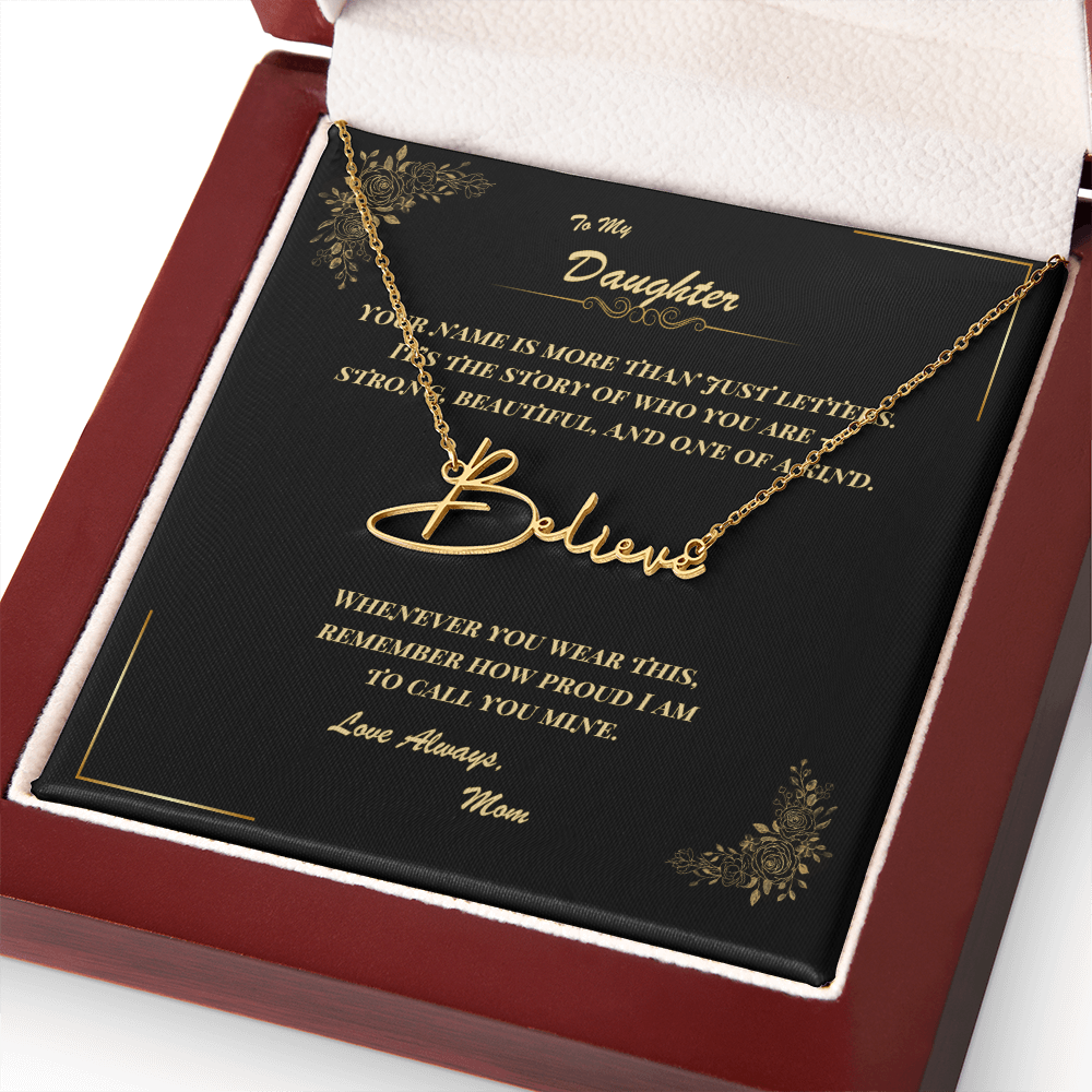 To My Daughter – Personalized Signature Name Necklace with Message Card | Gift from Mom