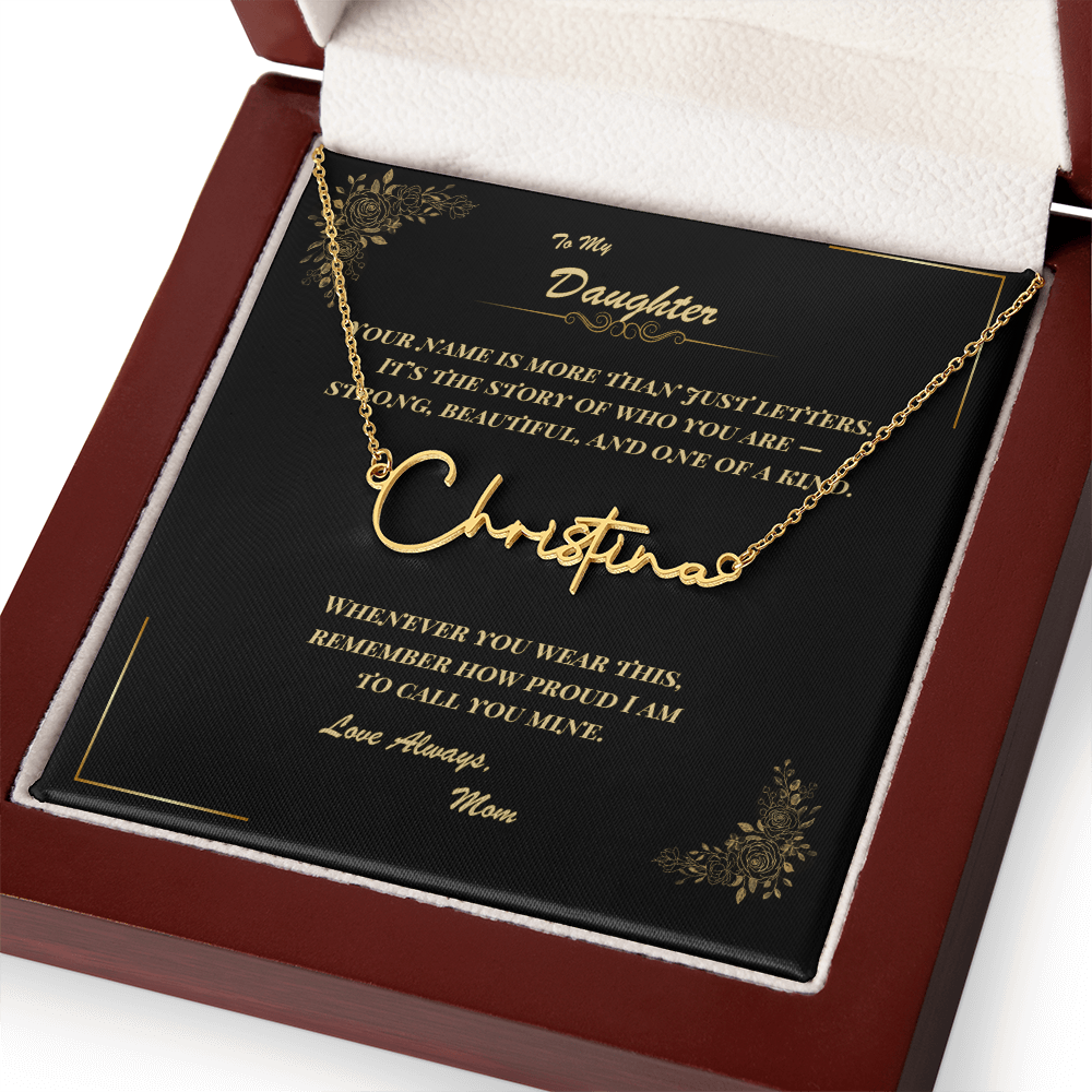 To My Daughter – Personalized Signature Name Necklace with Message Card | Gift from Mom