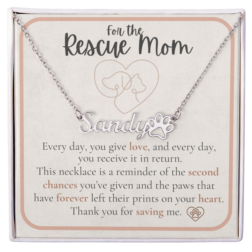 Rescue Mom Paw Custom Name Necklace – Personalized Pet Lover Gift | Made in USA