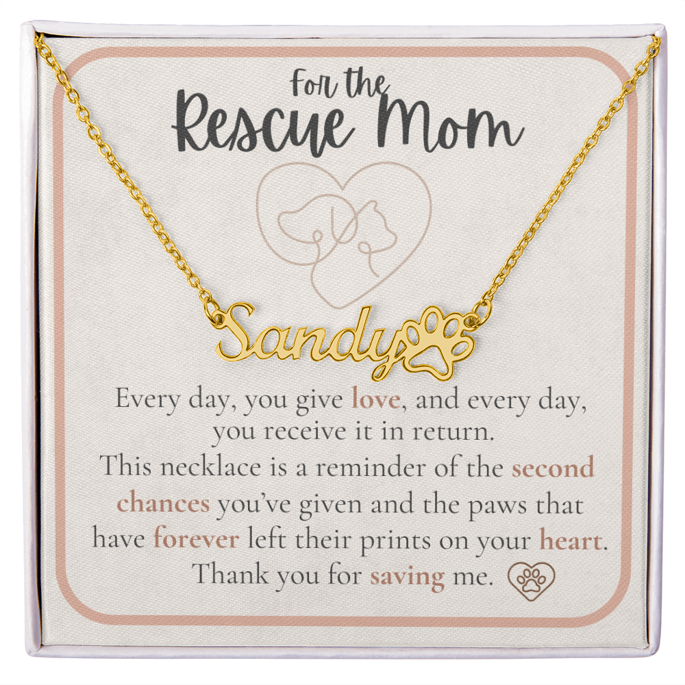Rescue Mom Paw Custom Name Necklace – Personalized Pet Lover Gift | Made in USA