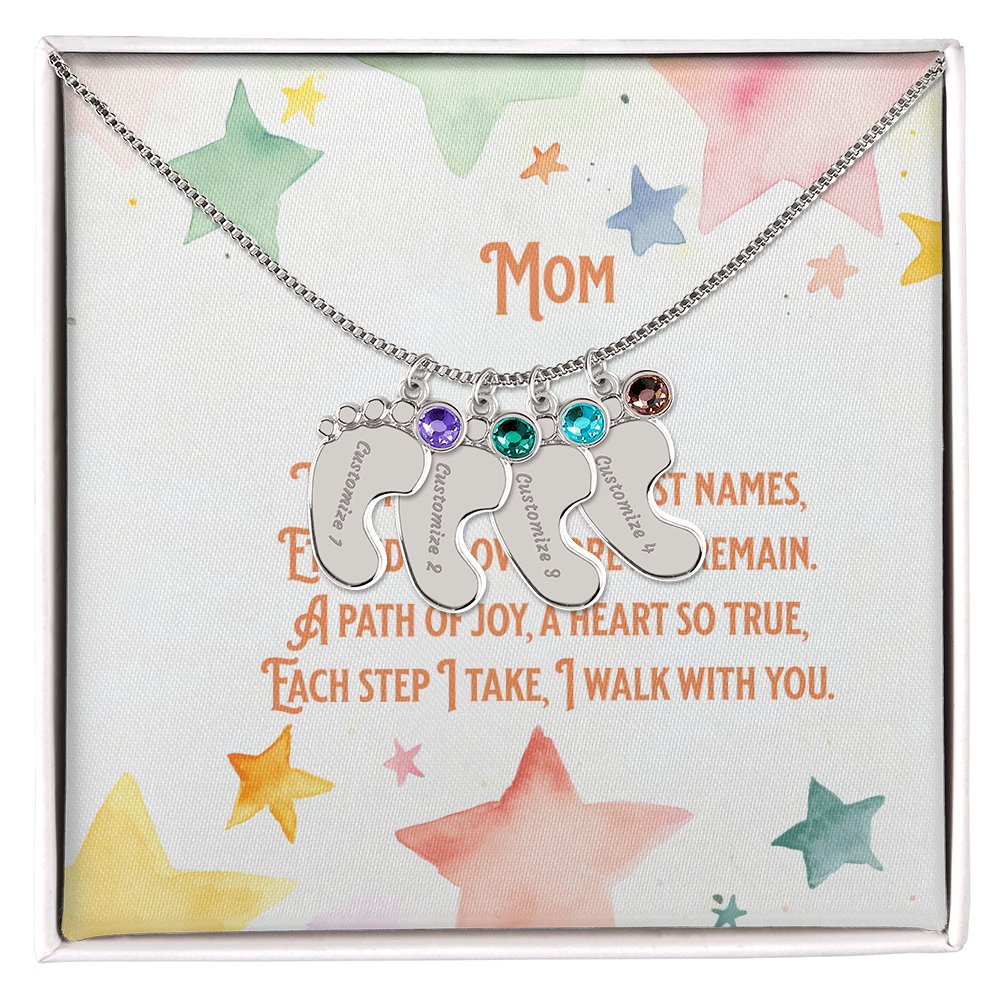 💖 Personalized Baby Feet Necklace – Custom Engraved with Child’s Name & Birthstone | Touching Poem Gift for Mom or Grandma