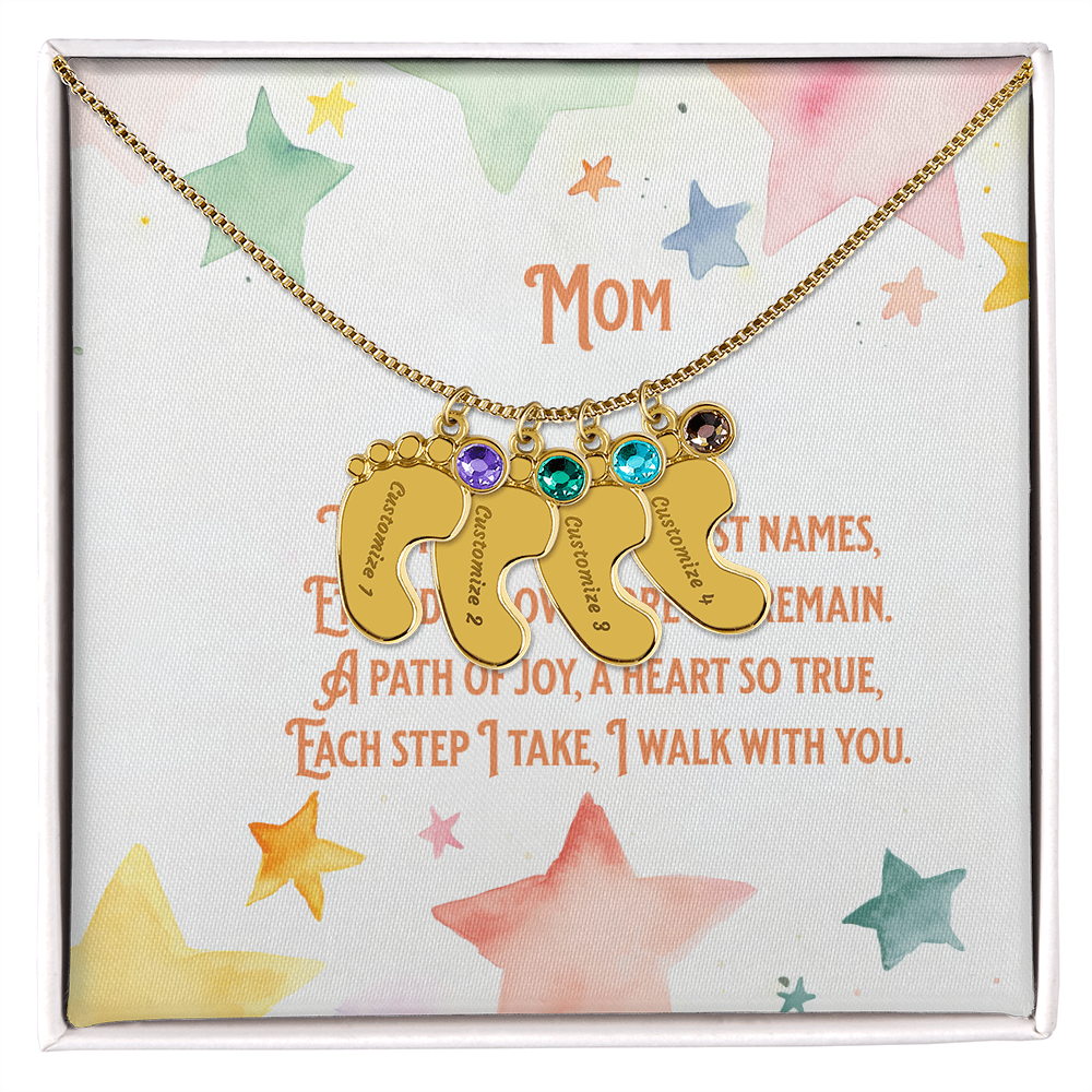 💖 Personalized Baby Feet Necklace – Custom Engraved with Child’s Name & Birthstone | Touching Poem Gift for Mom or Grandma