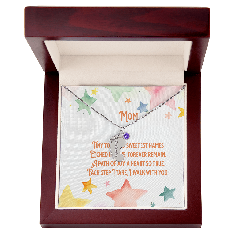 💖 Personalized Baby Feet Necklace – Custom Engraved with Child’s Name & Birthstone | Touching Poem Gift for Mom or Grandma