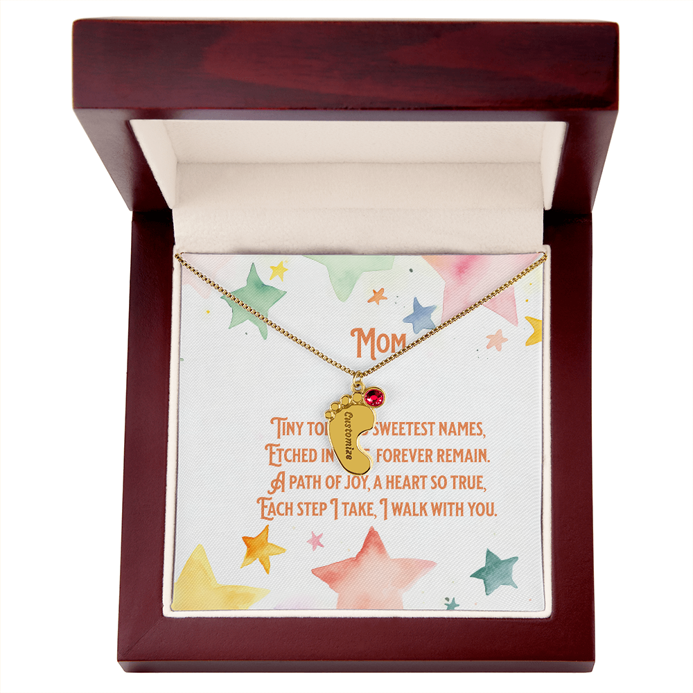 💖 Personalized Baby Feet Necklace – Custom Engraved with Child’s Name & Birthstone | Touching Poem Gift for Mom or Grandma