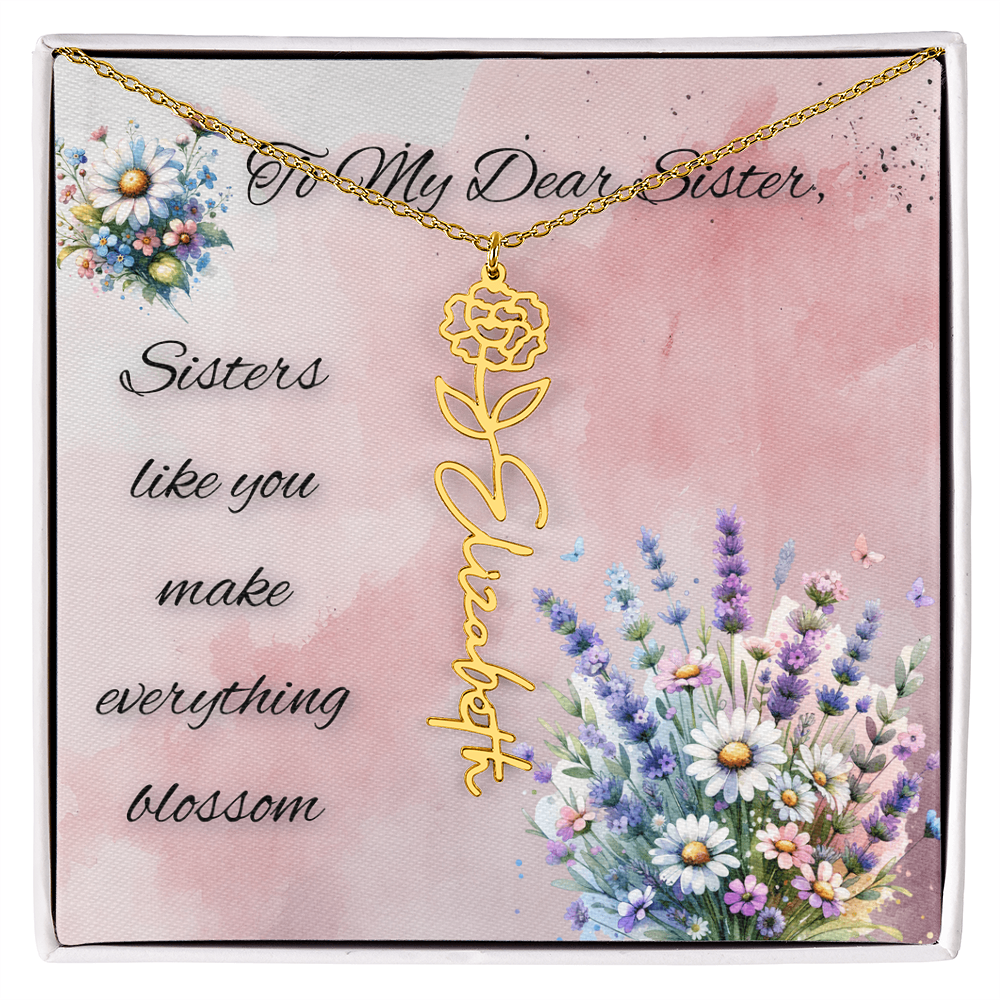 🌼 To My Dear Sister – Personalized Floral Name Necklace 🌼