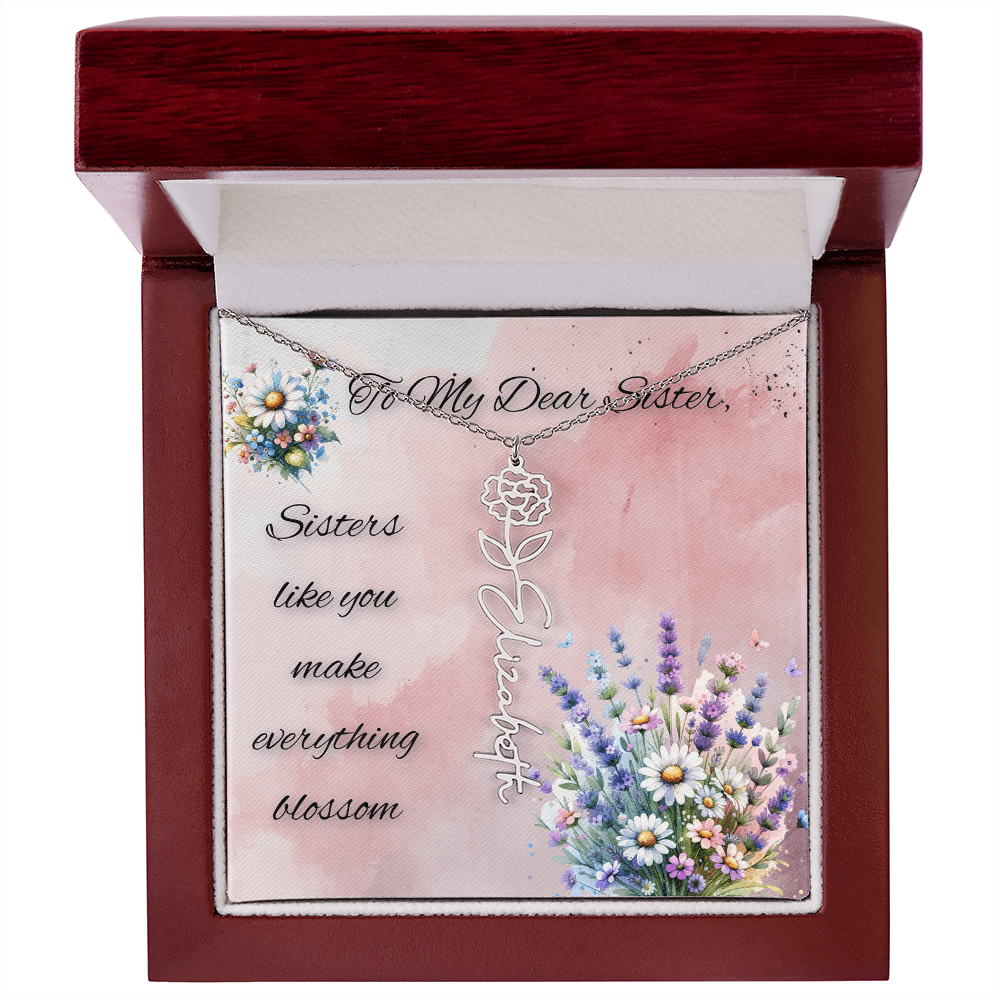 🌼 To My Dear Sister – Personalized Floral Name Necklace 🌼
