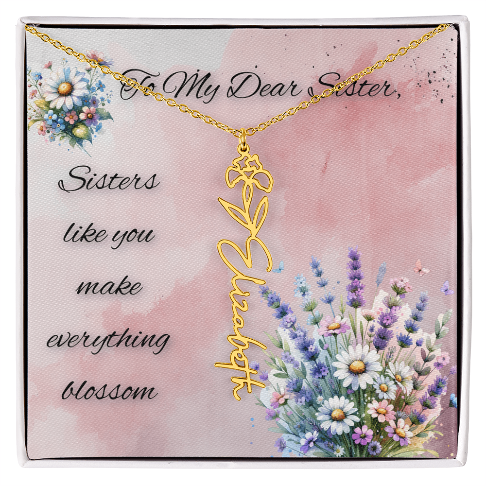 🌼 To My Dear Sister – Personalized Floral Name Necklace 🌼