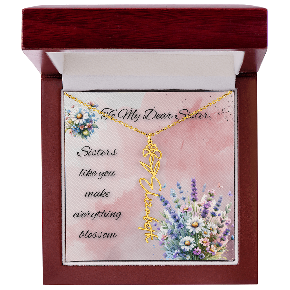 🌼 To My Dear Sister – Personalized Floral Name Necklace 🌼