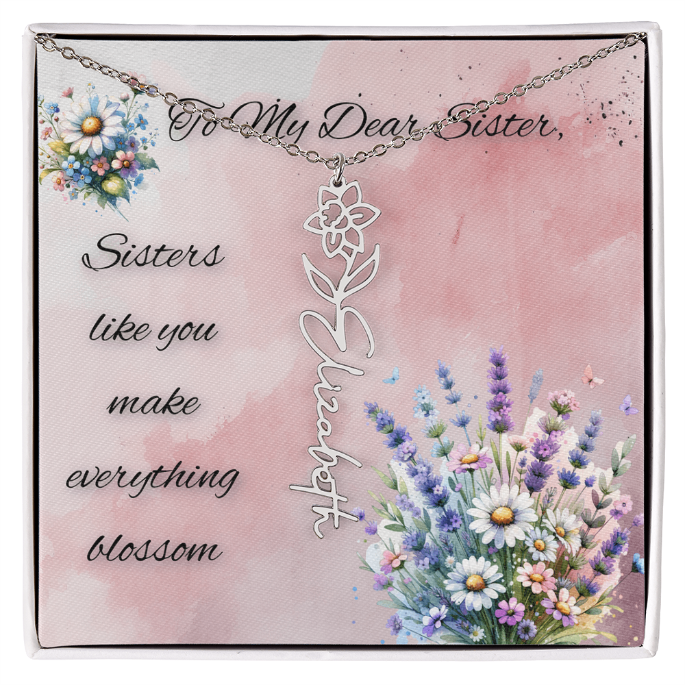 🌼 To My Dear Sister – Personalized Floral Name Necklace 🌼