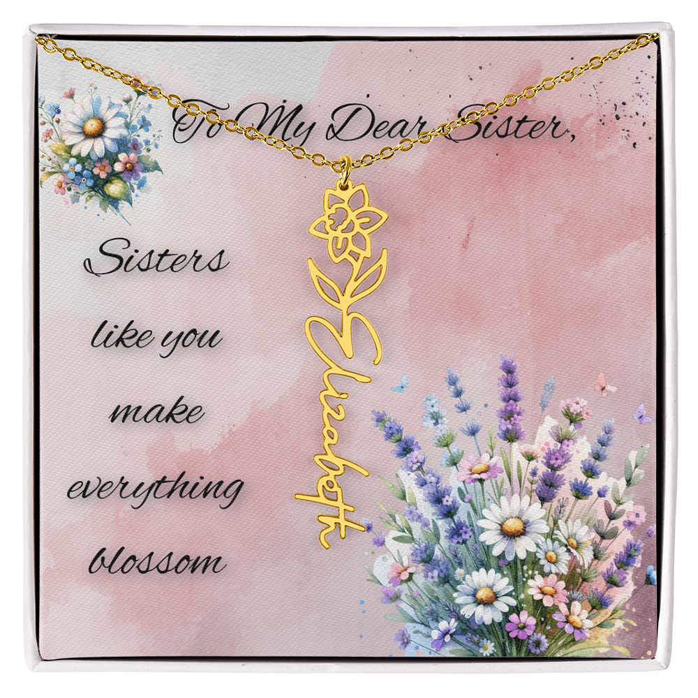 🌼 To My Dear Sister – Personalized Floral Name Necklace 🌼