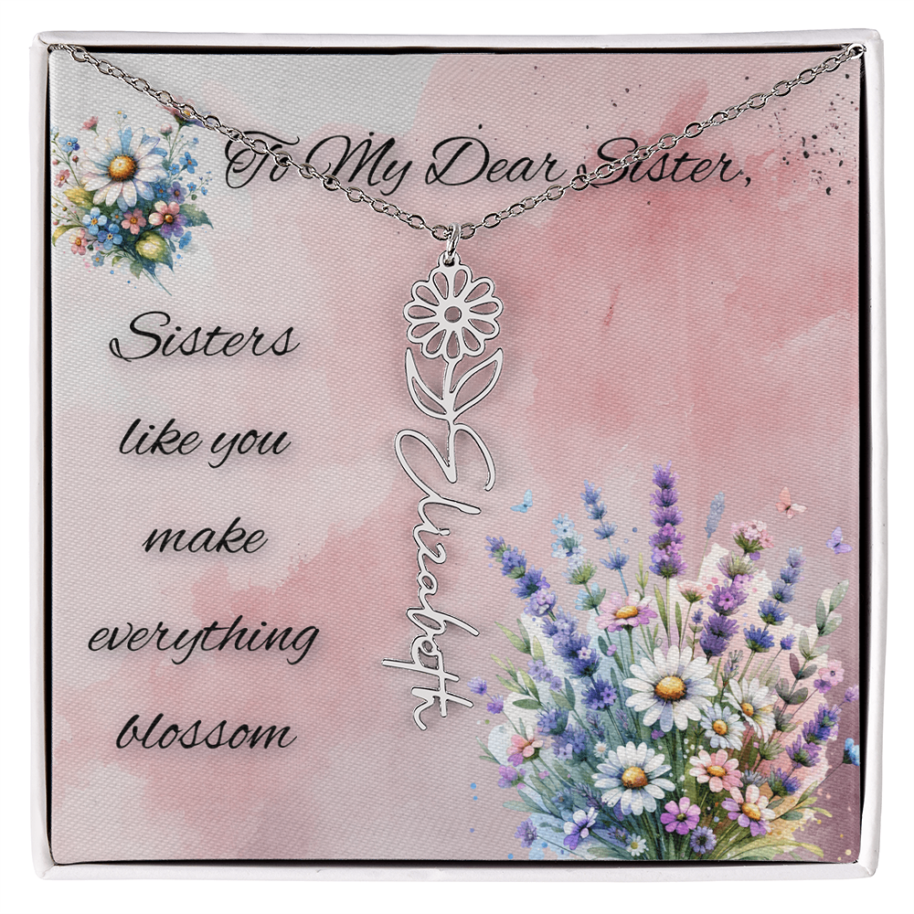 🌼 To My Dear Sister – Personalized Floral Name Necklace 🌼