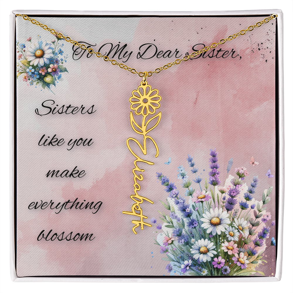 🌼 To My Dear Sister – Personalized Floral Name Necklace 🌼