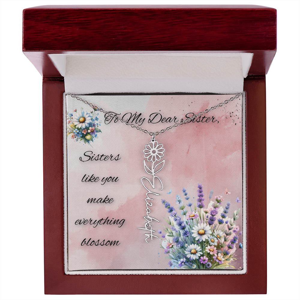 🌼 To My Dear Sister – Personalized Floral Name Necklace 🌼