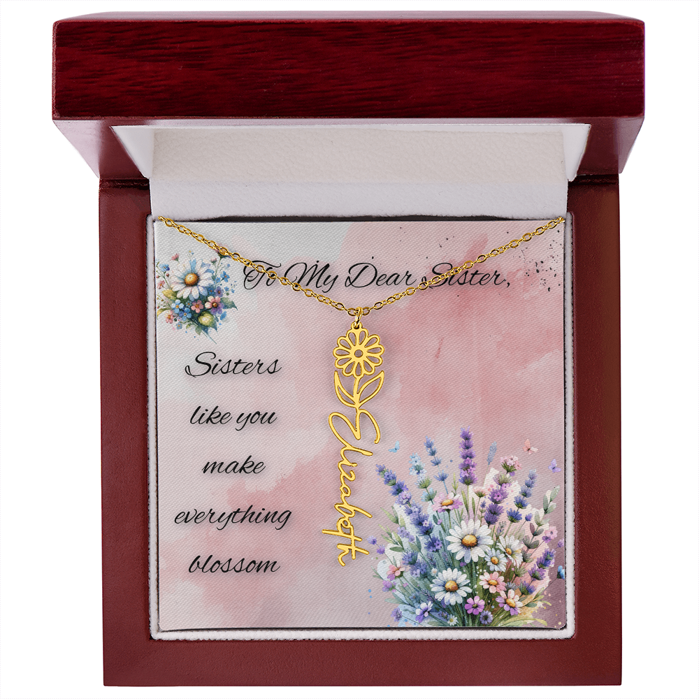 🌼 To My Dear Sister – Personalized Floral Name Necklace 🌼
