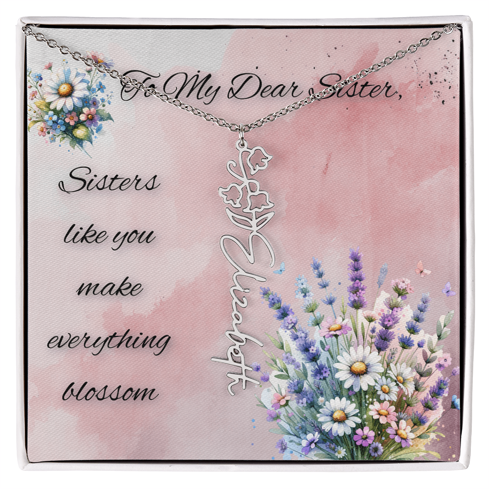 🌼 To My Dear Sister – Personalized Floral Name Necklace 🌼