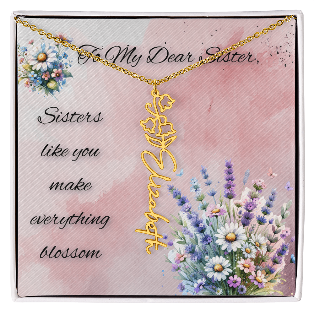 🌼 To My Dear Sister – Personalized Floral Name Necklace 🌼