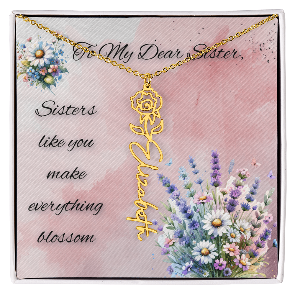 🌼 To My Dear Sister – Personalized Floral Name Necklace 🌼