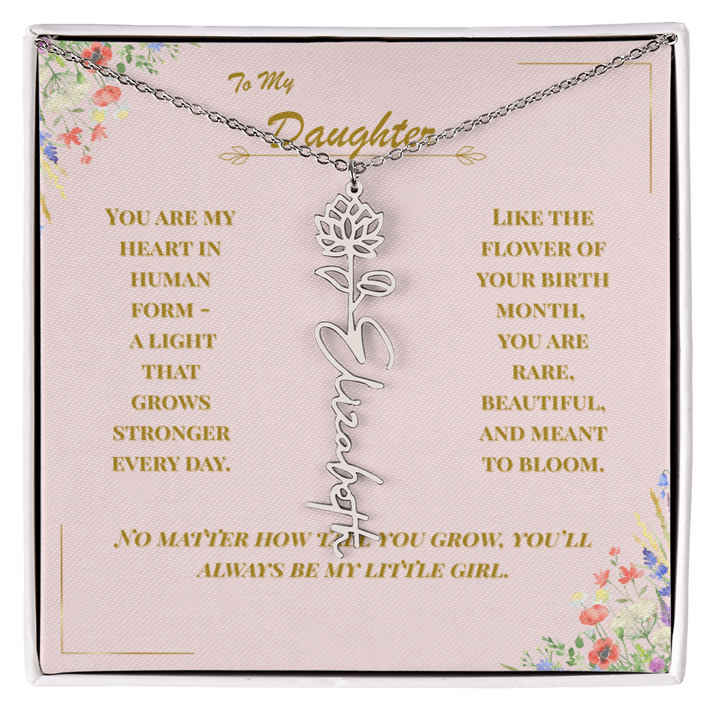 To My Daughter – Personalized Birth Flower Name Necklace with Message Card