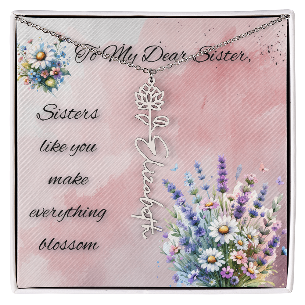 🌼 To My Dear Sister – Personalized Floral Name Necklace 🌼