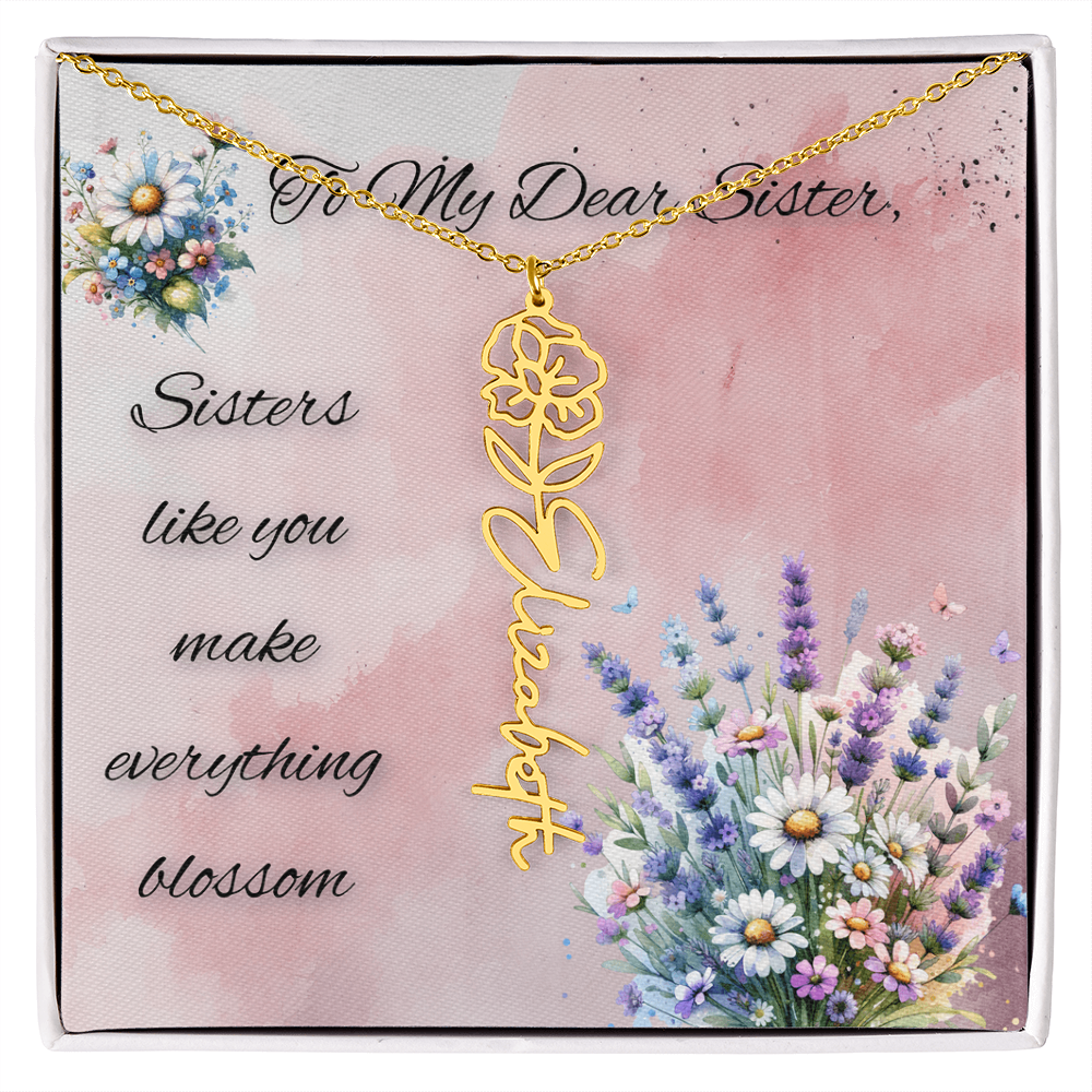 🌼 To My Dear Sister – Personalized Floral Name Necklace 🌼