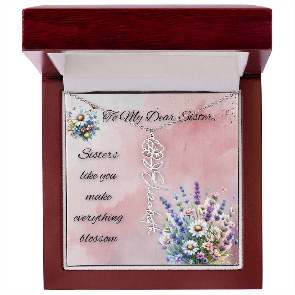 🌼 To My Dear Sister – Personalized Floral Name Necklace 🌼