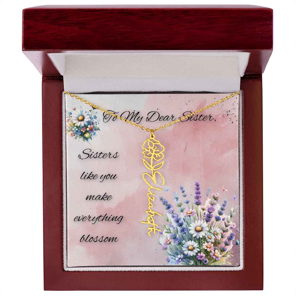 🌼 To My Dear Sister – Personalized Floral Name Necklace 🌼