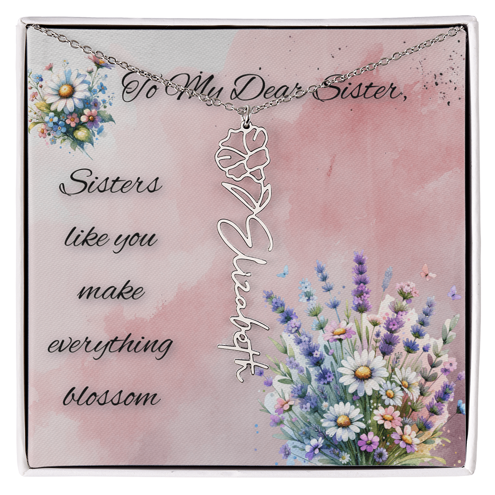 🌼 To My Dear Sister – Personalized Floral Name Necklace 🌼