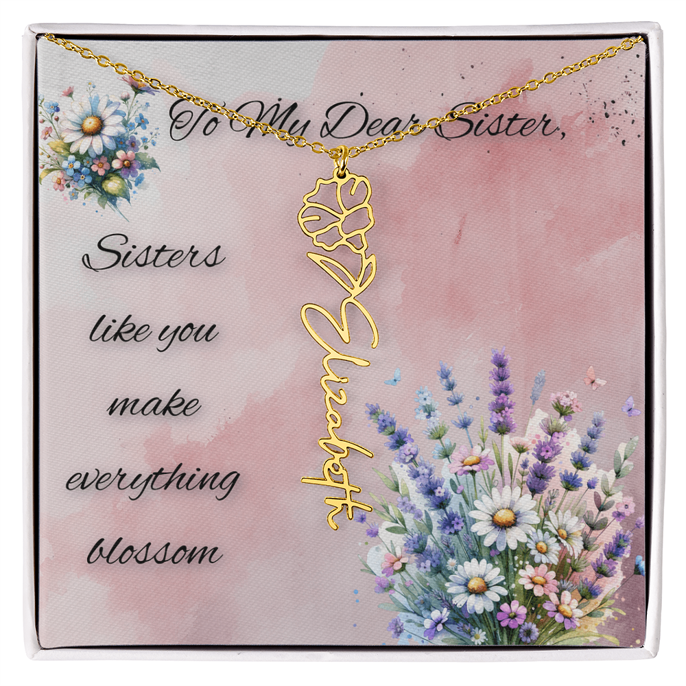 🌼 To My Dear Sister – Personalized Floral Name Necklace 🌼