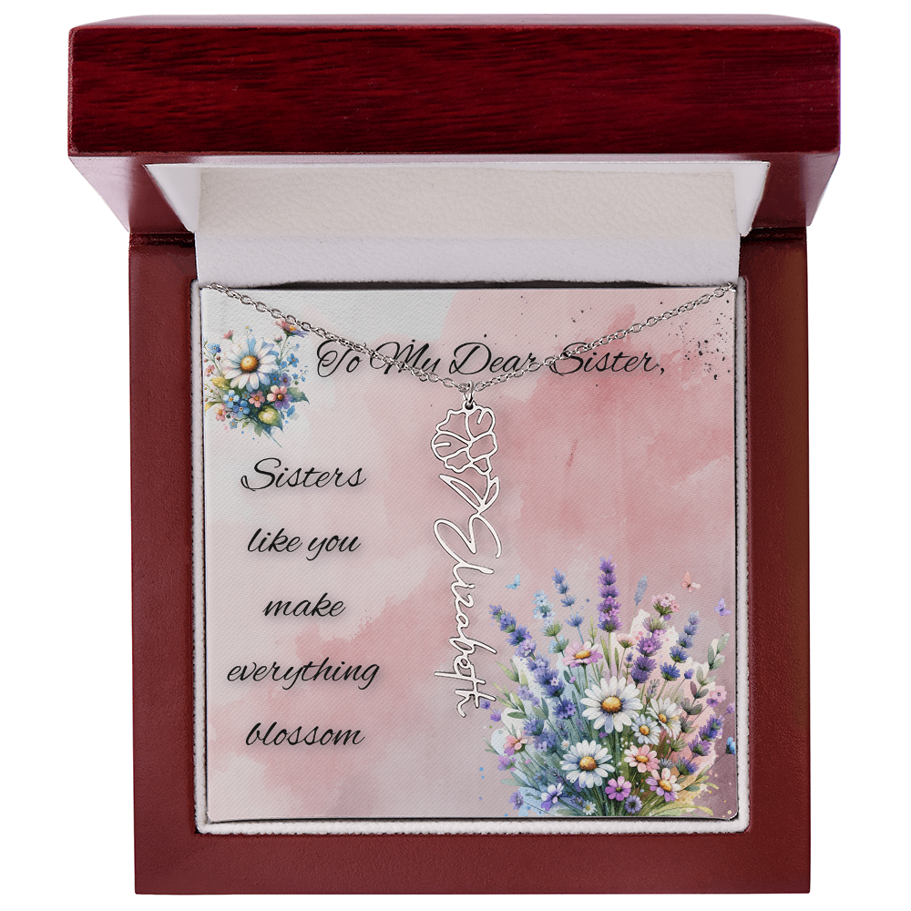 🌼 To My Dear Sister – Personalized Floral Name Necklace 🌼