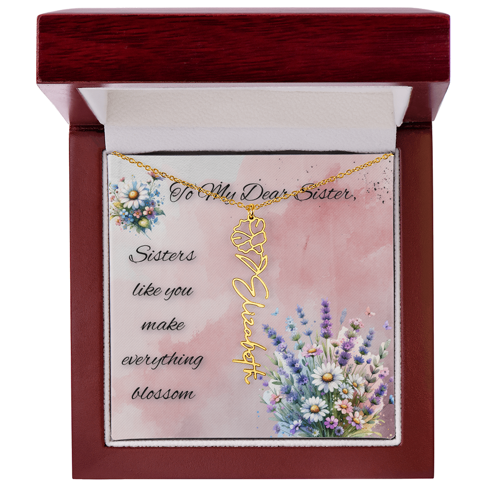 🌼 To My Dear Sister – Personalized Floral Name Necklace 🌼