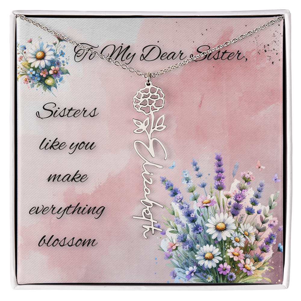 🌼 To My Dear Sister – Personalized Floral Name Necklace 🌼