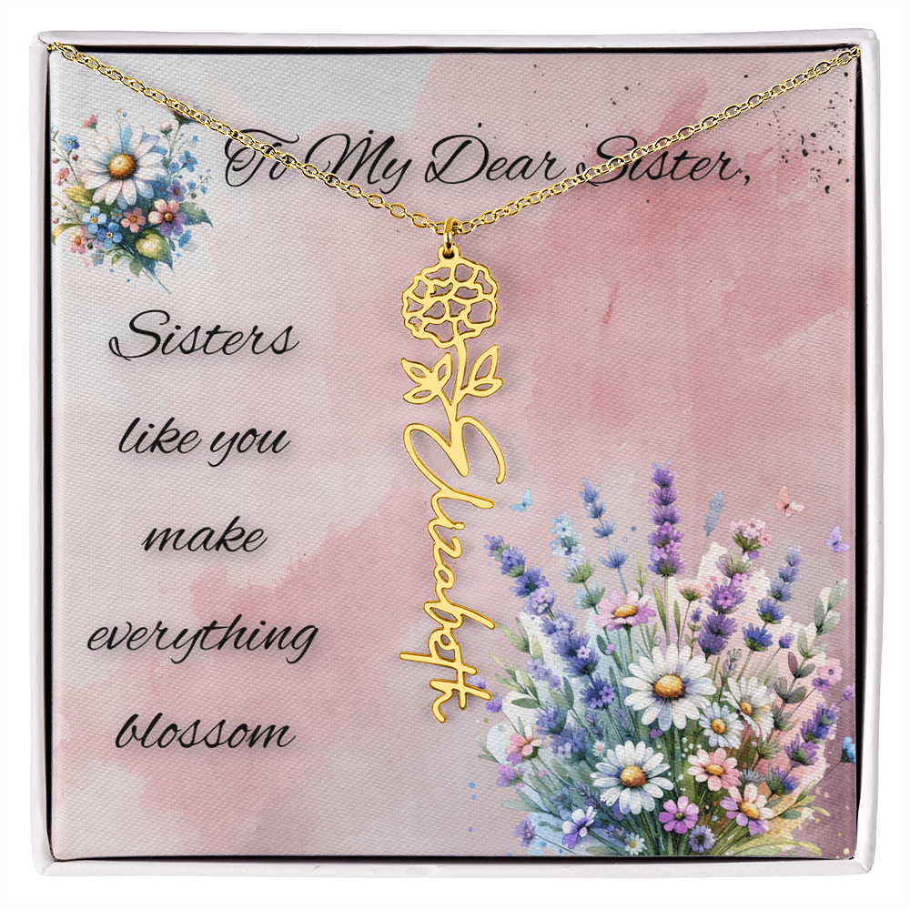 🌼 To My Dear Sister – Personalized Floral Name Necklace 🌼