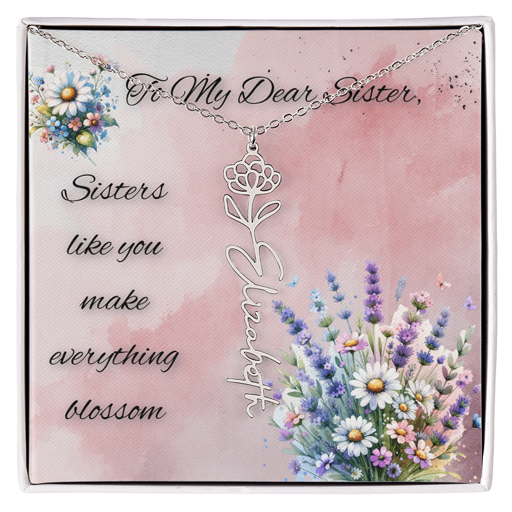 🌼 To My Dear Sister – Personalized Floral Name Necklace 🌼