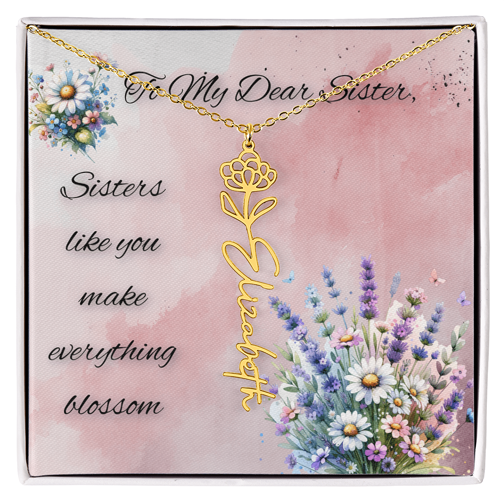 🌼 To My Dear Sister – Personalized Floral Name Necklace 🌼