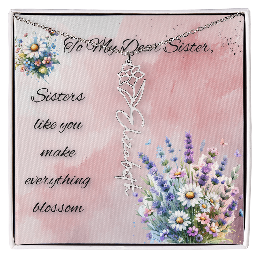 🌼 To My Dear Sister – Personalized Floral Name Necklace 🌼