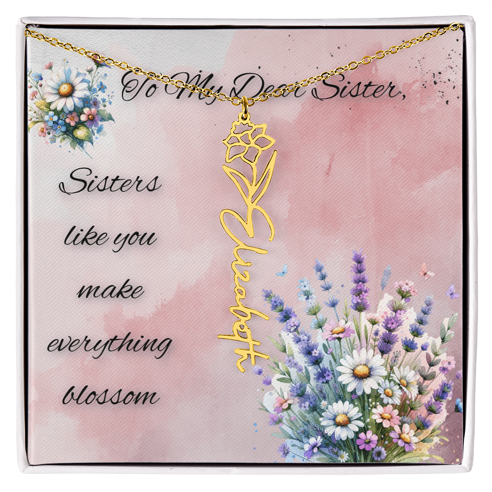 🌼 To My Dear Sister – Personalized Floral Name Necklace 🌼