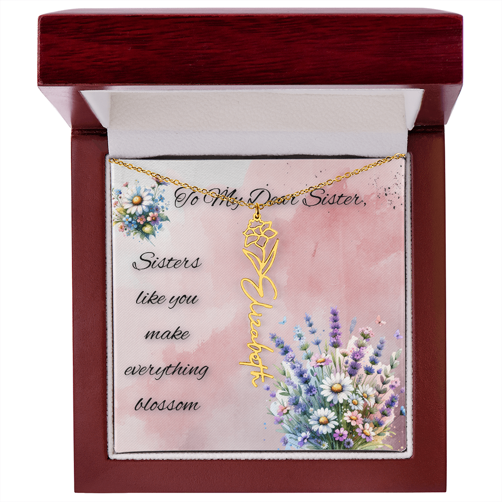 🌼 To My Dear Sister – Personalized Floral Name Necklace 🌼
