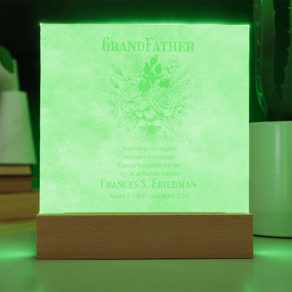 🌸 Personalized Memorial Light – Floral Engraved Acrylic Plaque | Custom LED Tribute for Loved Ones