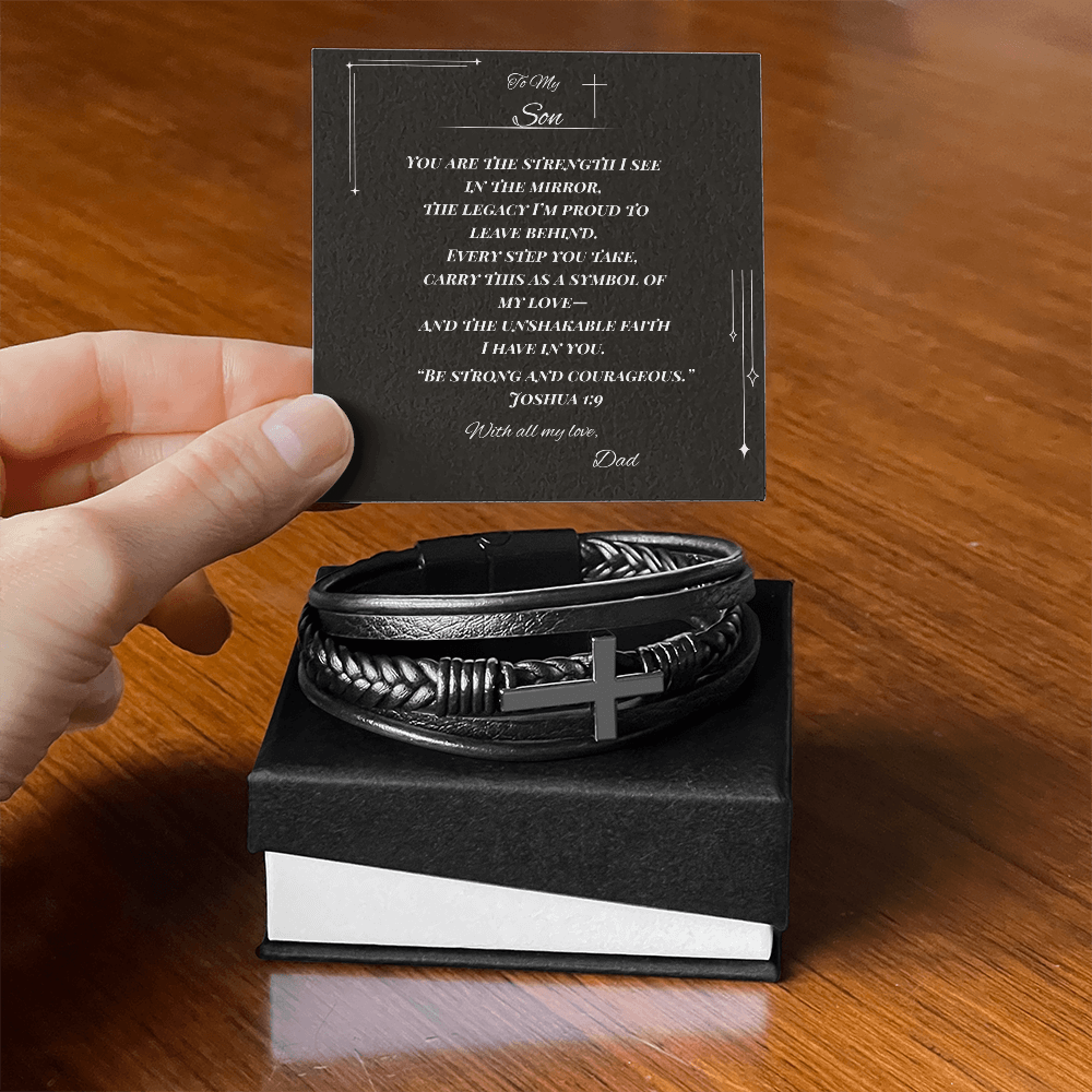 To My Son – Faith & Legacy Cross Bracelet from Dad | Inspirational Gift with Joshua 1:9