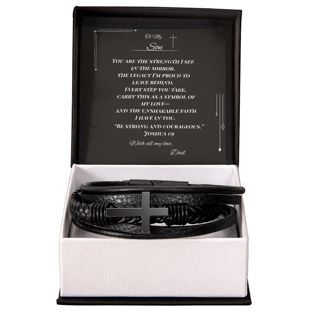 To My Son – Faith & Legacy Cross Bracelet from Dad | Inspirational Gift with Joshua 1:9