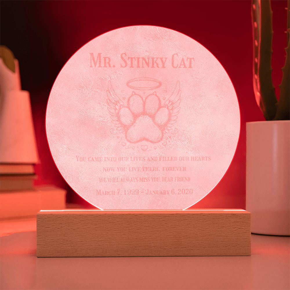 🐾 Custom Engraved Acrylic Pet Memorial – Paw Print LED Keepsake with Touching Sentiment