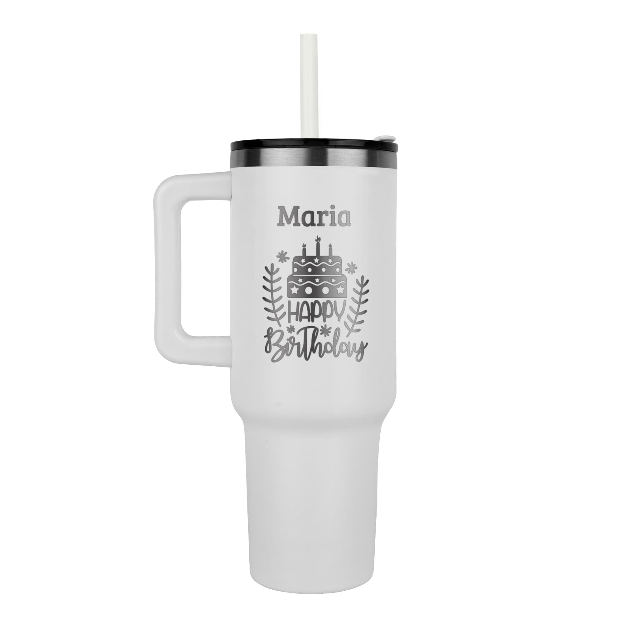 Personalized Birthday 40 oz Tumbler with Handle – Custom Name Engraved Gift for Her or Him